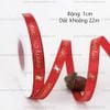 Ruy băng vải Giáng Sinh Merry Christmas nền đỏ chữ vàng kim 1cm