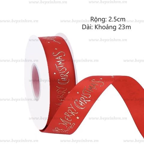 Ruy băng vải Giáng Sinh Merry Christmas Đỏ 2.5cm
