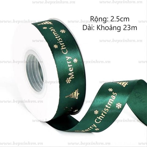 Ruy băng vải Giáng Sinh Merry Christmas Xanh 2.5cm