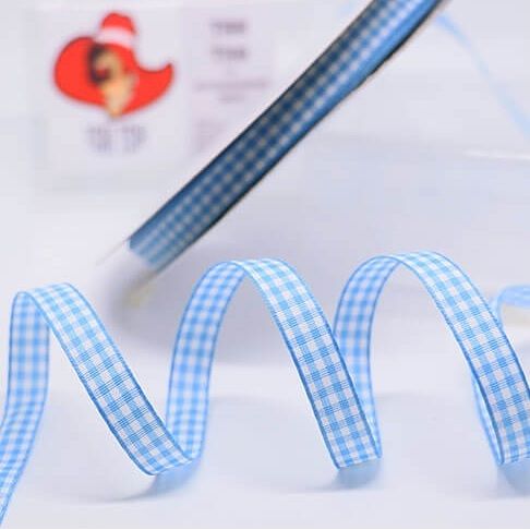 Ruy băng caro xanh dương nhạt 1cm x 45m