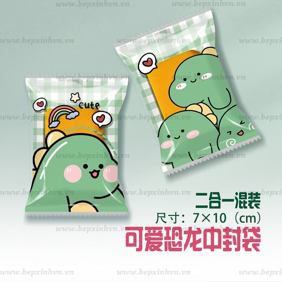 Túi hàn đựng bánh kẹo 7x10 Khủng Long Xanh Cute