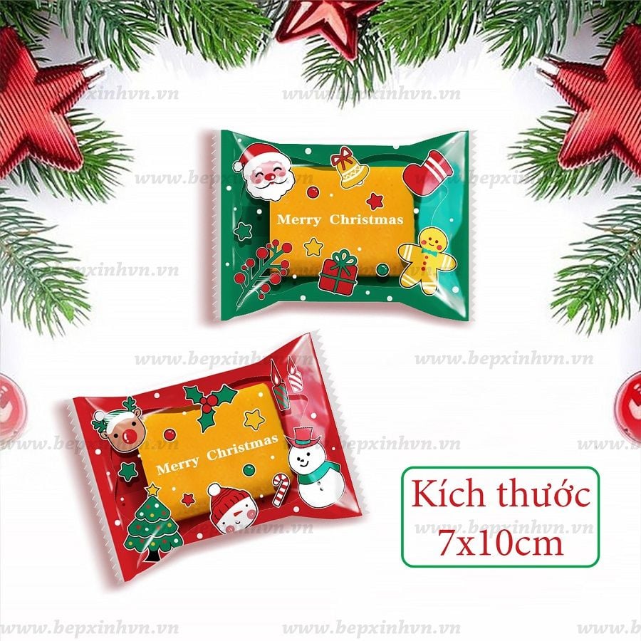 Túi hàn 7x10cm Giáng Sinh Xanh Đỏ Merry Christmas