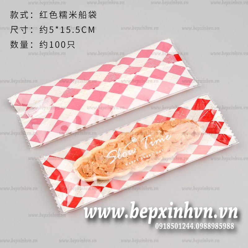 Túi bánh thuyền caro đỏ