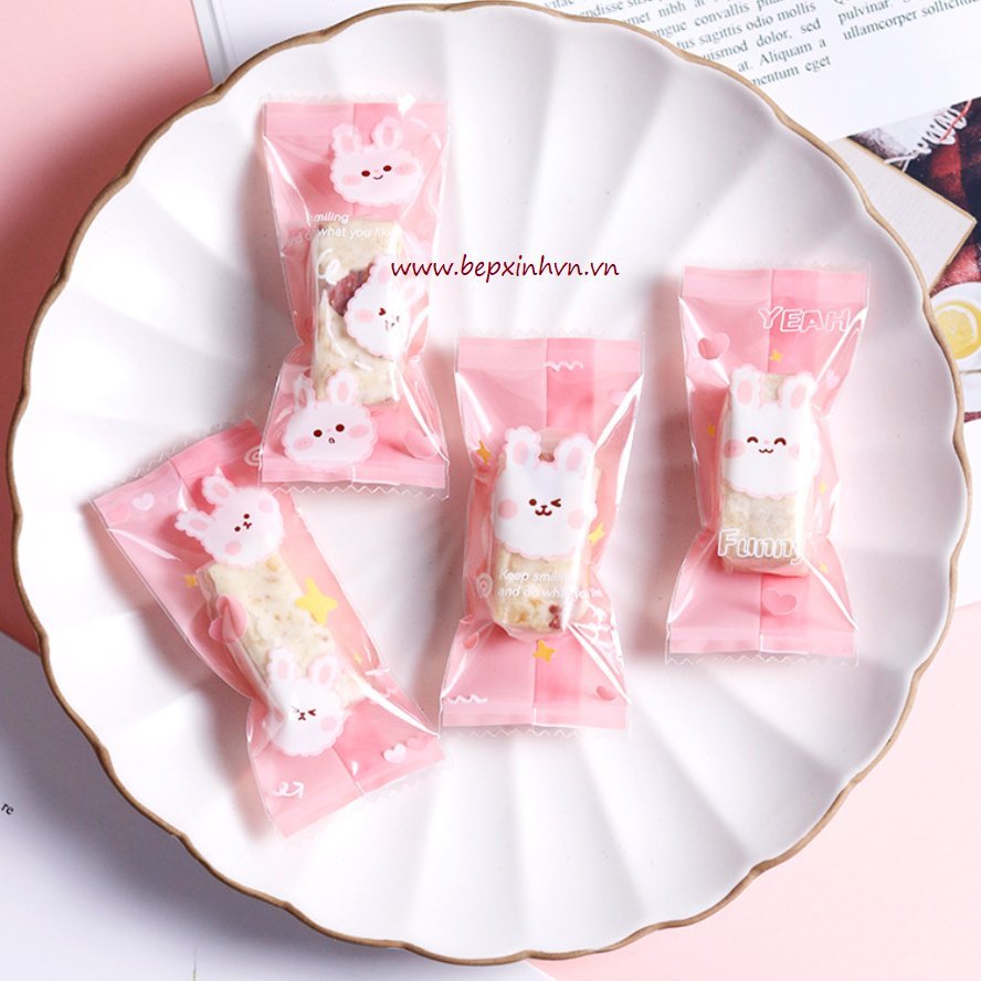Túi đựng kẹo nougat Thỏ hồng (100 túi)