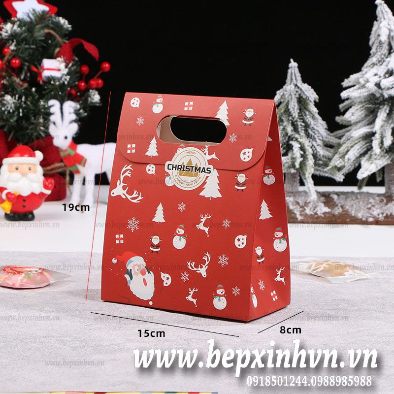 Túi giấy đựng bánh kẹo Giáng Sinh ông già tuyết đỏ