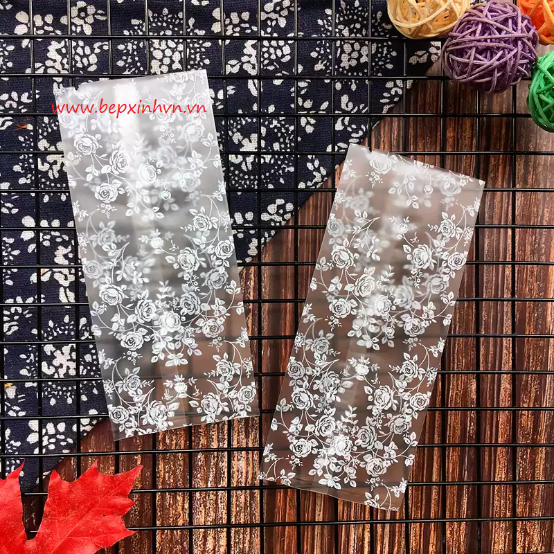 Túi hàn đựng bánh kẹo hoa hồng trắng 5.5x13cm - 100 Túi