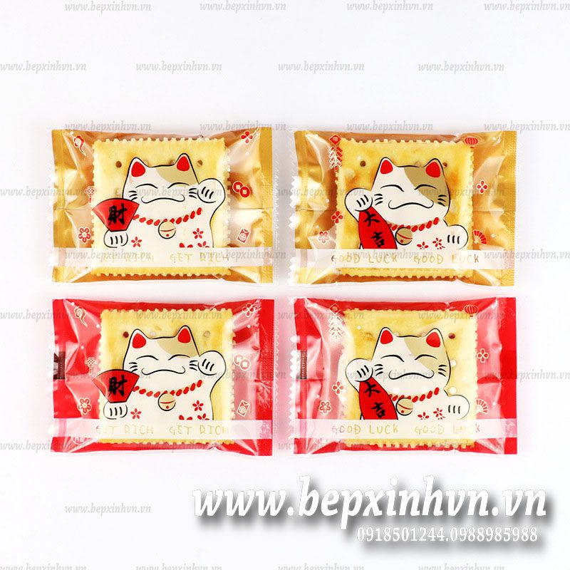 Túi hàn đựng bánh kẹo 7x10cm Mèo Happy (100 túi)