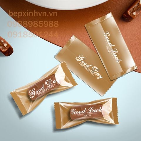 Túi đựng kẹo nougat Good Day, Good luck nâu 4x9.5cm (100 túi)