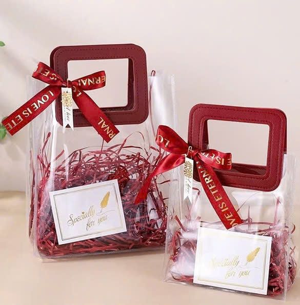 Túi nhựa trong quai xách đỏ PVC