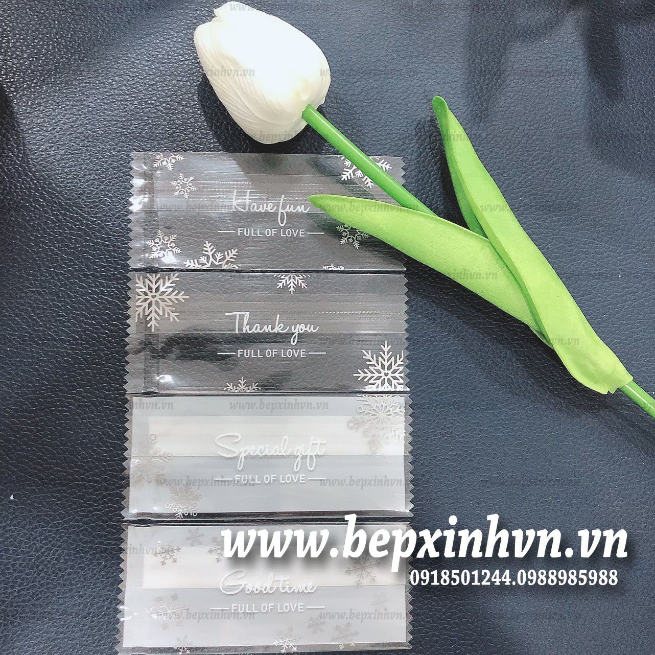 Túi đựng kẹo nougat 4x9cm Hoa tuyết trắng (100 túi)