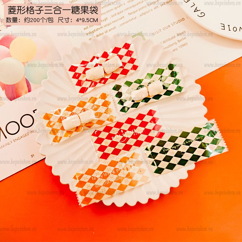 Túi đựng kẹo nougat Caro Xanh Đỏ Cam