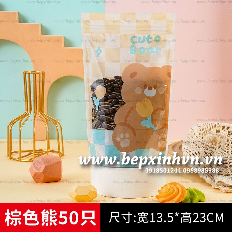 Túi zip gấu nâu