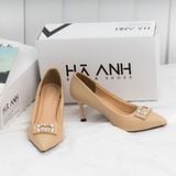  Giày cao gót mũi nhọn đính khóa xoàn gót nhọn CP-21 Kem 
