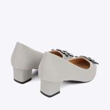  Giày công sở nữ da nhung khoá đính pha lê CP-16 xám 