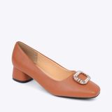  Giày cao gót nữ mũi vuông khoá hạt cườm HG.4 bò 