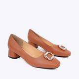  Giày cao gót nữ mũi vuông khoá hạt cườm HG.4 bò 