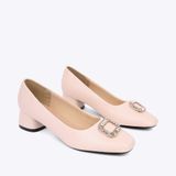  Giày cao gót nữ mũi vuông khoá hạt cườm HG.4 kem 