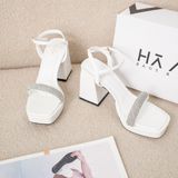  Sandal cao gót nữ đế đúp quai đính đá HA.2 trắng 