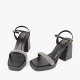  Sandal cao gót nữ đế đúp quai đính đá HA.2 đen 