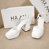  Sandal cao gót nữ đế đúp kiểu bít mũi NH-5 trắng bóng 