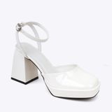  Sandal cao gót nữ đế đúp kiểu bít mũi NH-5 trắng bóng 