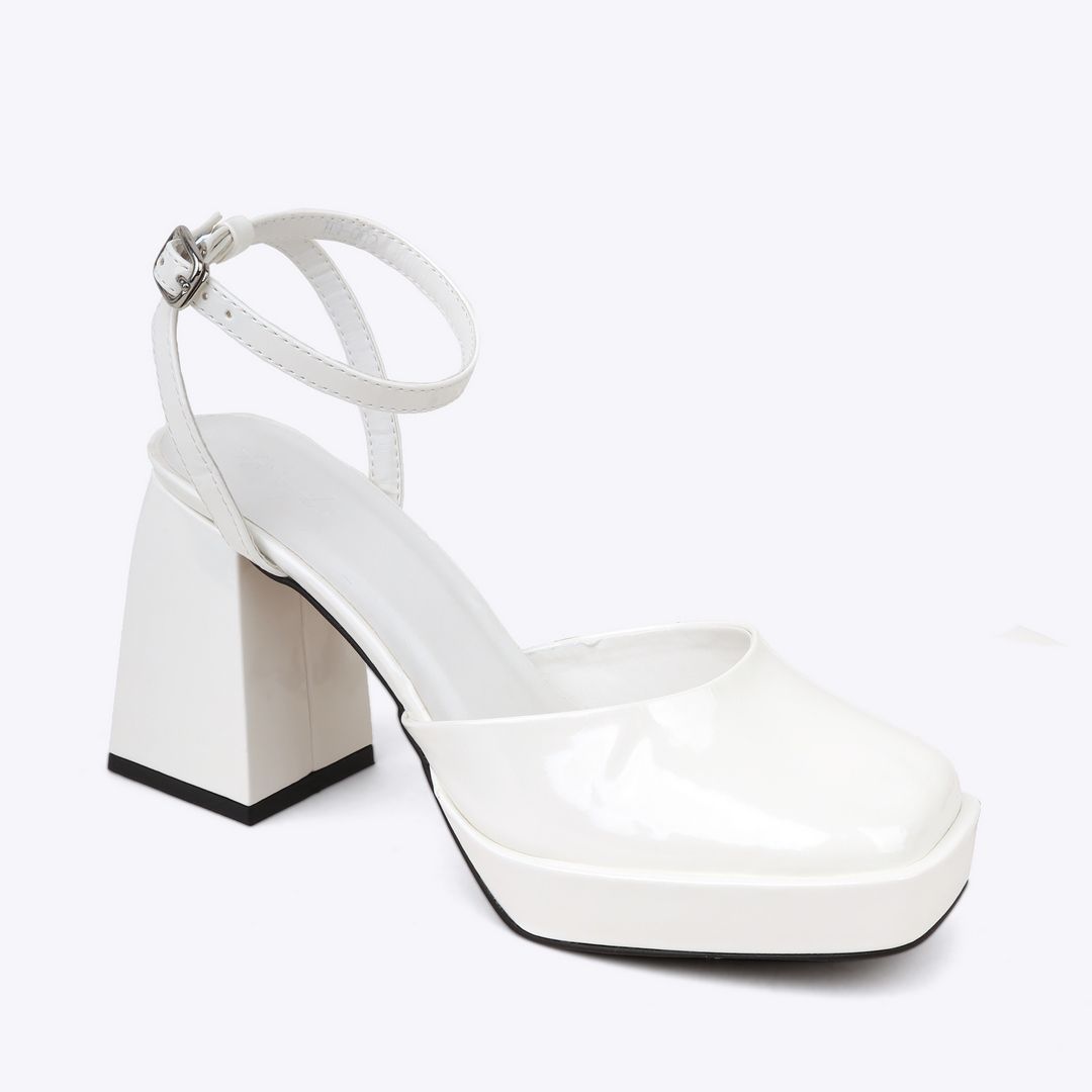  Sandal cao gót nữ đế đúp kiểu bít mũi NH-5 trắng bóng 