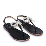  Sandal bệt quai kẹp nơ ngọc trai N-9 Đen 