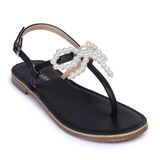  Sandal bệt quai kẹp nơ ngọc trai N-9 Đen 