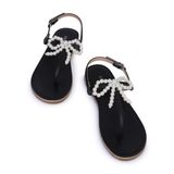  Sandal bệt quai kẹp nơ ngọc trai N-9 Đen 