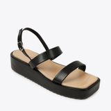  Sandal đế xuồng nữ quai đôi phối dây gài HG-26 đen 