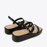  Sandal đế xuồng nữ quai đôi phối dây gài HG-26 đen 