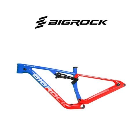  Sườn xe đạp carbon BigRock 2 phuộc full suspension - Xanh - Đỏ 