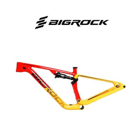  Sườn xe đạp carbon BigRock 2 phuộc full suspension - Đỏ - Vàng 