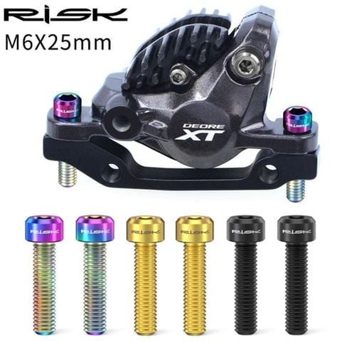  Bộ 2 ốc titan xe đạp gắn heo dầu M6x25 kèm long dền Risk RT039 