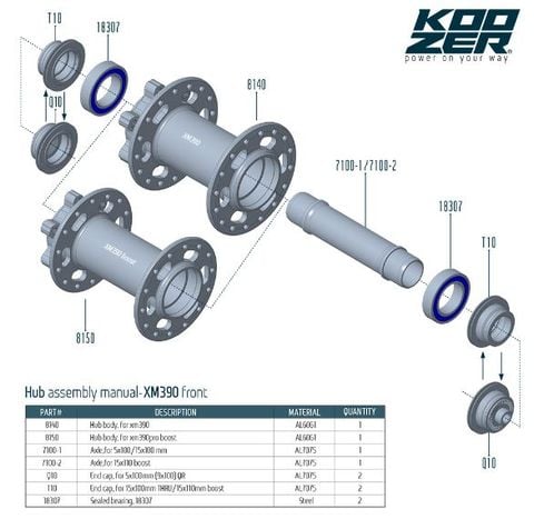  Bạc đạn Ceramic 18307-2RS cho đùm trước Koozer XM490 / XM460 / XM390 / BM440 