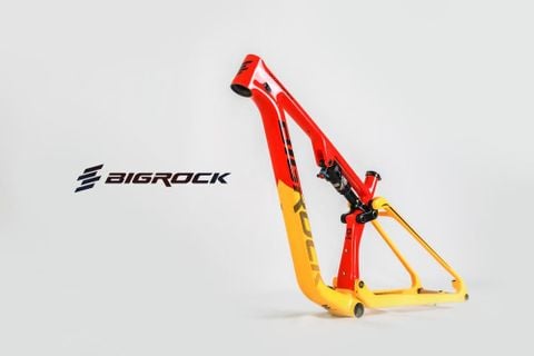  Sườn xe đạp carbon BigRock 2 phuộc full suspension - Đỏ - Vàng 