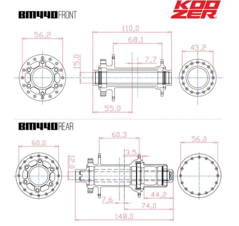  Đùm Boost Koozer BM440 110/148 Cối HG / XD 