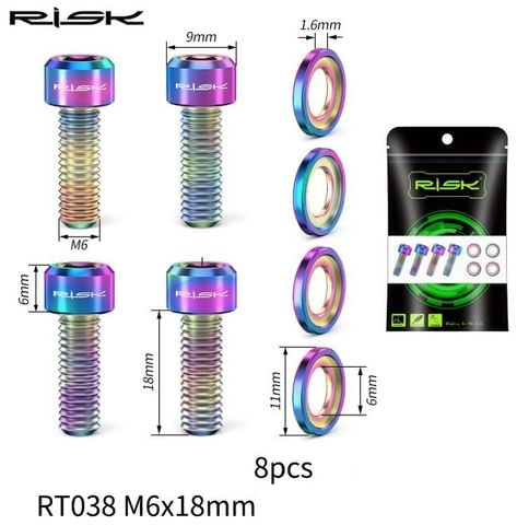  Bộ 4 ốc titan xe đạp gắn heo dầu M6x18 kèm long dền Risk RT038 