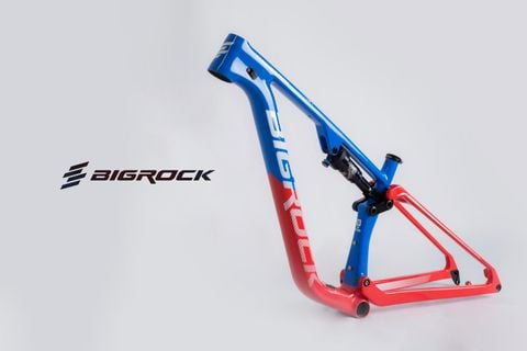  Sườn xe đạp carbon BigRock 2 phuộc full suspension - Xanh - Đỏ 