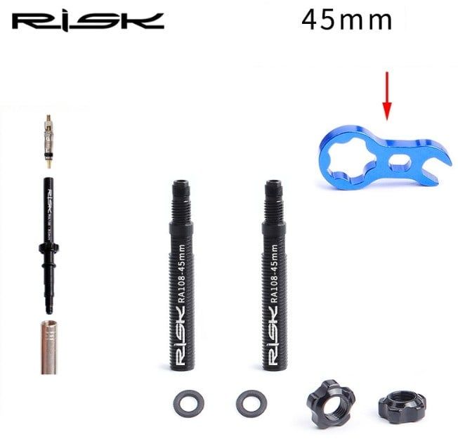 Bộ van nối dài dành cho niềng xe đạp Risk 45 / 85mm kèm tool tháo đầu van RA108