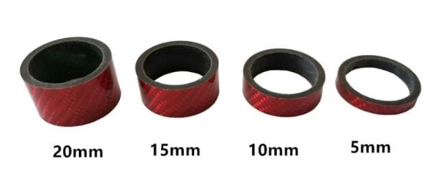 Vòng chêm cổ phuộc xe đạp Carbon 5/10/15/20mm Vân đỏ