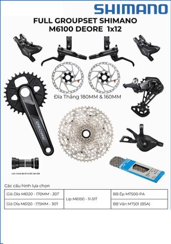  Bộ full group Shimano M6100 kèm thắng và dĩa thắng ( Full box ) 