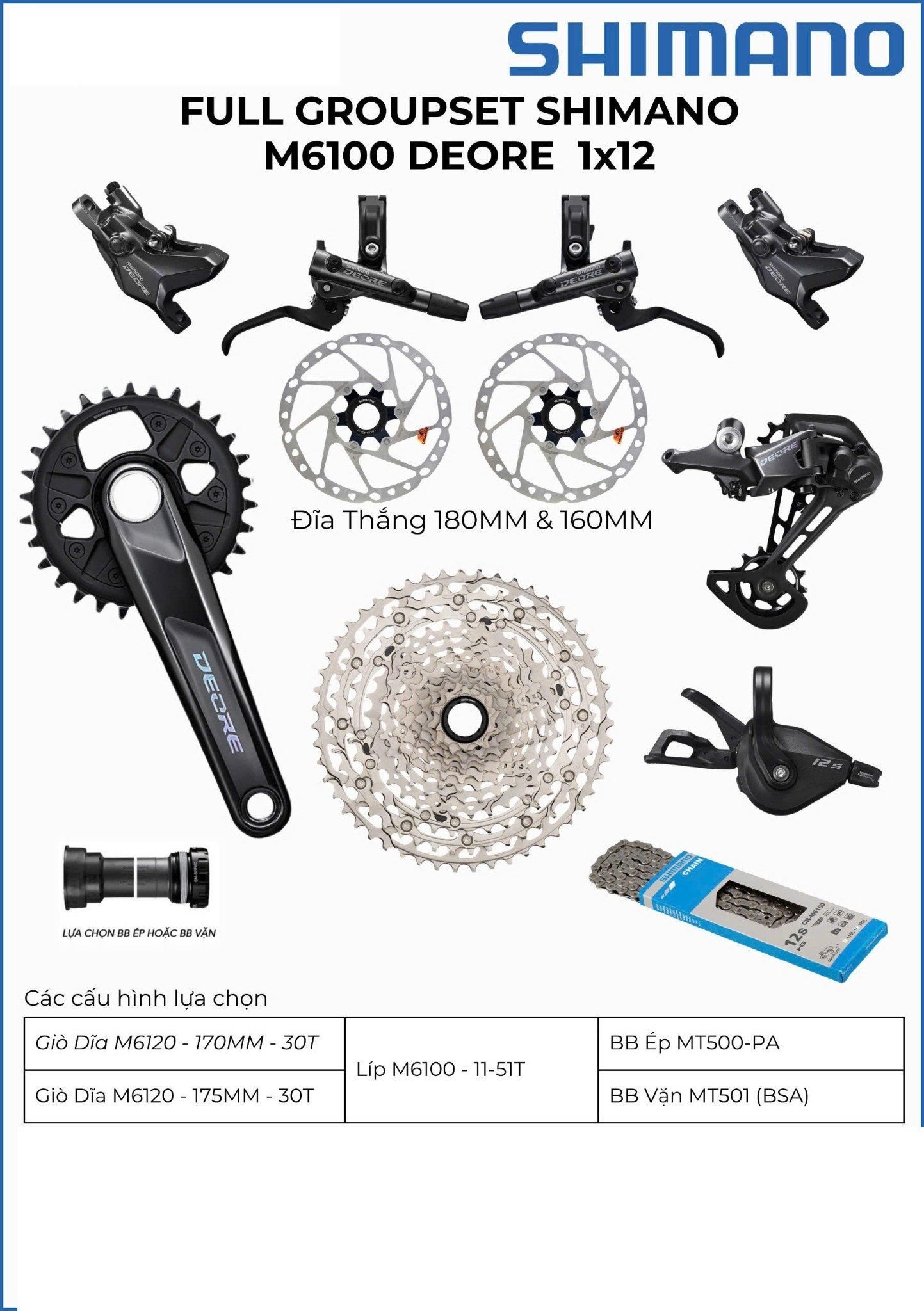 Bộ full group Shimano M6100 kèm thắng và dĩa thắng ( Full box )