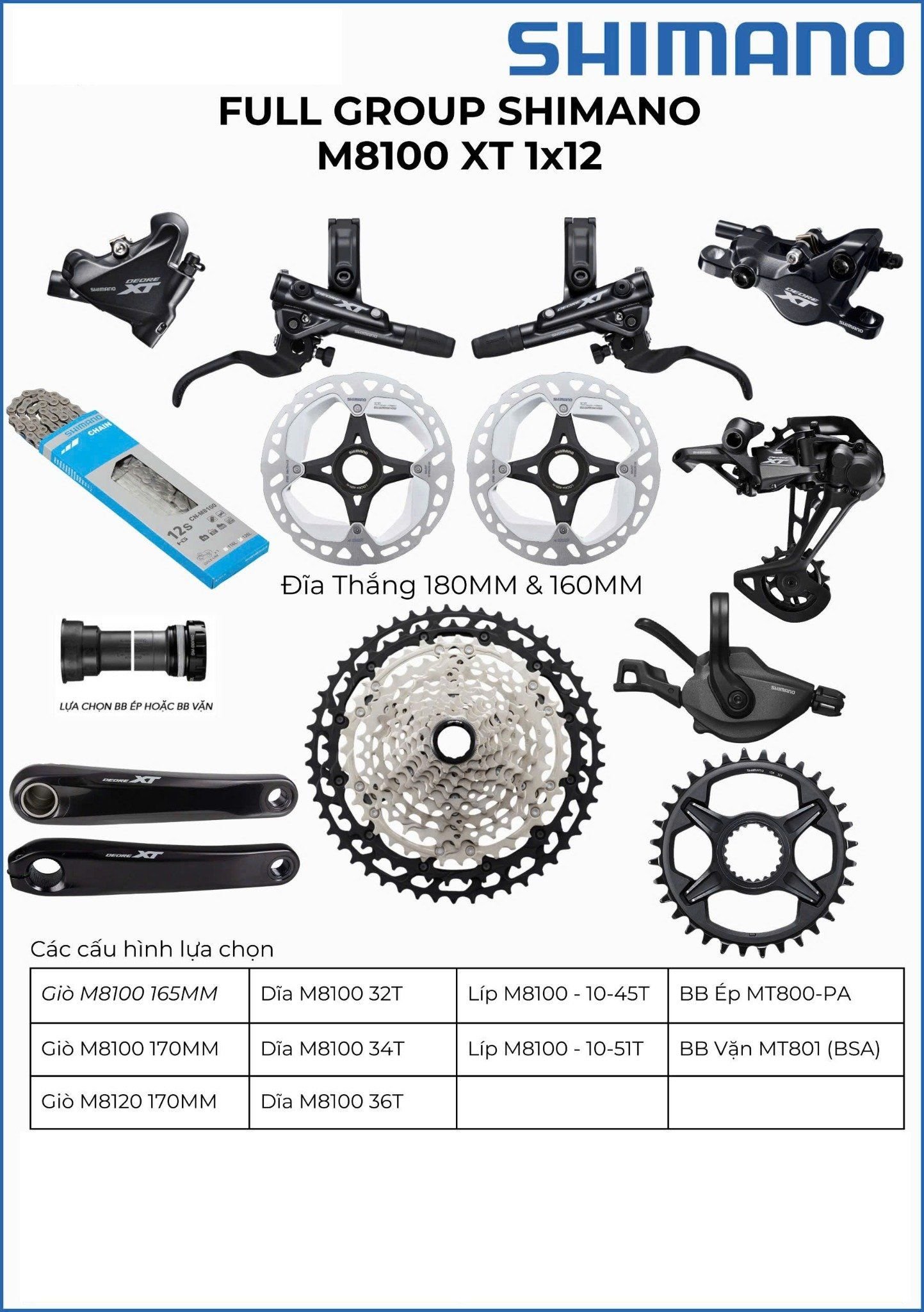 Bộ full group Shimano M7100 kèm thắng và dĩa thắng ( Full box )