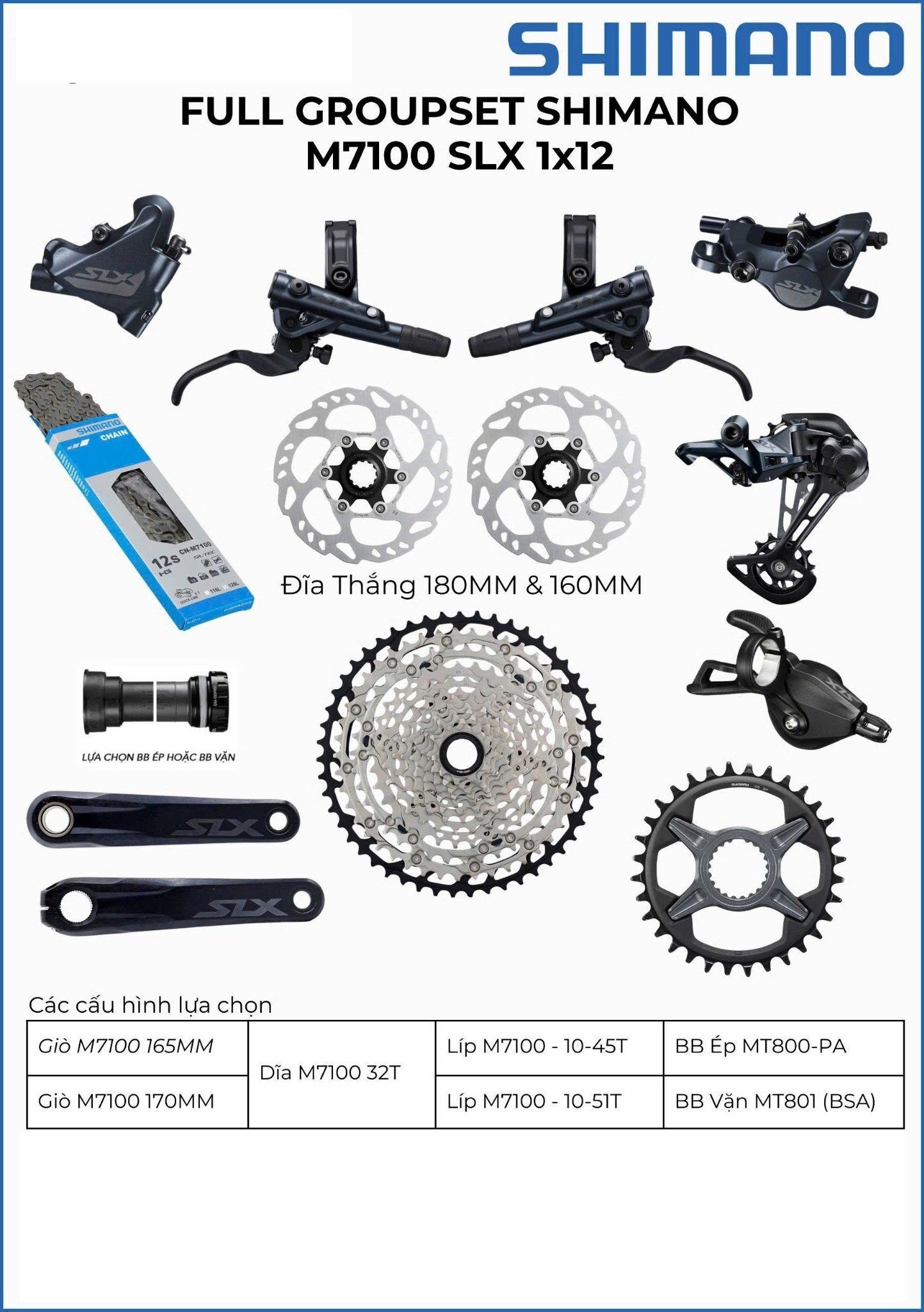 Bộ full group Shimano M8100 kèm thắng và dĩa thắng ( Full box )