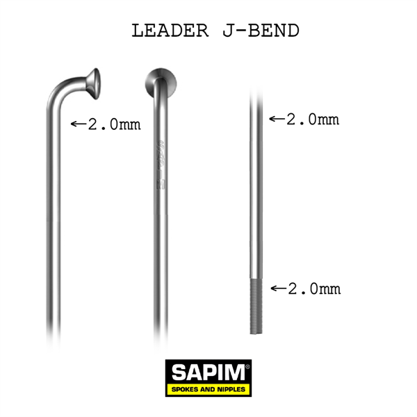 Bộ căm xe đạp Sapim Leader 14G 2.0 65 cây đầu J màu Đen / Bạc kèm chân căm