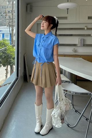 Áo sơ mi croptop vai chờm túi ốp - H61H24H001