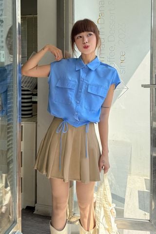 Áo sơ mi croptop vai chờm túi ốp - H61H24H001