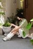 Áo sơ mi dáng rộng cổ V phối khăn - H61H24H002