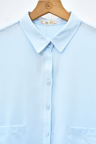 Áo sơ mi dáng rộng; cổ đức; túi ốp - H61H25Q002